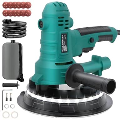 VELPAX Ponceuse murale pour cloisons sèches 800W,1500-2800RPM, LED Poignée télescopique Moteur, 5 Niveaux Vitesses,grosse et fine abrasion,Lumière LED,Sac à Poussière et Tuyau et 12 Disques de Ponçage