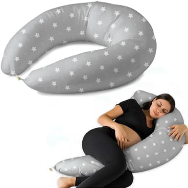 Coussin de Grossesse et Allaitement XXL Oreiller de Maternité pour Femmes Enceintes et Bébé Coussin Multifonctionnel avec Taie en 100% Coton pour Dormir sur Le Côté et l'activité du Tummy Time