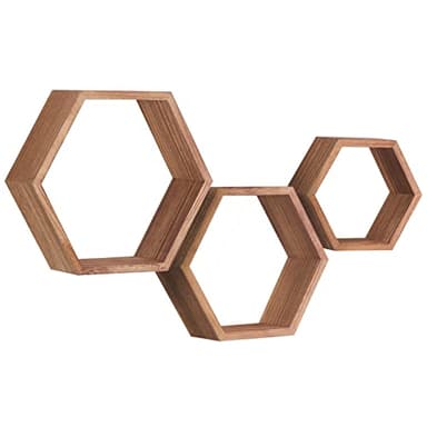 PHOENANCEE Lot De 5 éTagèRes Flottantes Hexagonales en Bois à Fixation Murale Hexagonale pour Chambre à Coucher, Salon, Bureau, DéCoration D'IntéRieur(Noir Carbonisé)