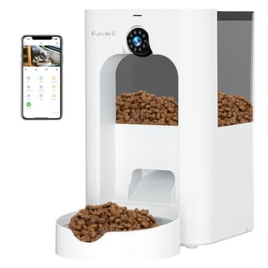 Bytelink Distributeur Croquettes Chat Automatique avec Caméra Surveillance, 4L Distributeur de Croquettes pour Chat, Jouet Laser, Programme d'Aliment Personnalisé, 15S Enregistrement Vocal