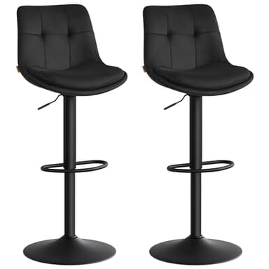 VASAGLE Tabourets de Bar, Lot de 2, Chaises de Cuisine, en Velours, Siège Pivotant à Hauteur Réglable, avec Dossier et Repose-Pieds, Salle à Manger, Comptoir, Acier, Noir d'encre LJB198BH01