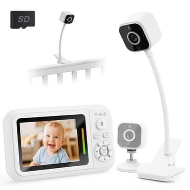 NUOTUN Babyphone Camera avec Clip et Support pour Lit, 1080P Camera Bebe Surveillance sans WiFi, Audio Bidirectionnel, Détection des Pleurs, Température, 4X Zoom, avec Photo & Vidéo, Carte SD Incluse