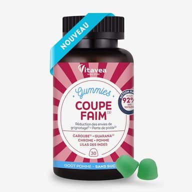 VITAVEA BIEN-ETRE - 30 Gummies Appétit'Control sans sucres - Complément alimentaire Minceur - Coupe faim, Satiété, Perte de poids et Métabolisme - Guarana, chrome, caroube - 15 jours - Vegan