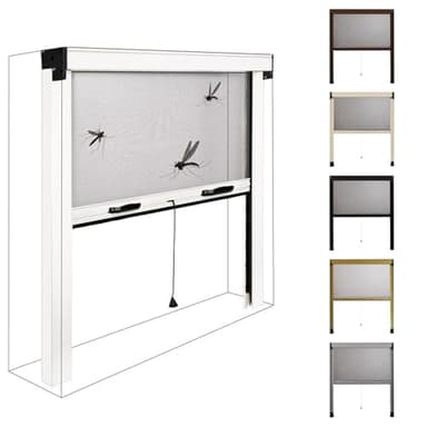 Moustiquaire Fenetre Coulissante Verticale Personnalisable Sur Mesure avec Cadre en Aluminium, Moustiquaire Fenetre Enroulable Brosses Anti-Vent et Filet Anti-Déchirure