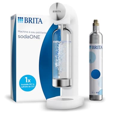 BRITA Machine à eau pétillante sodaONE blanche - inclus 1x bouteille en PET (1L) et 1x cylindre de CO2 pour gazéifier votre eau à la maison