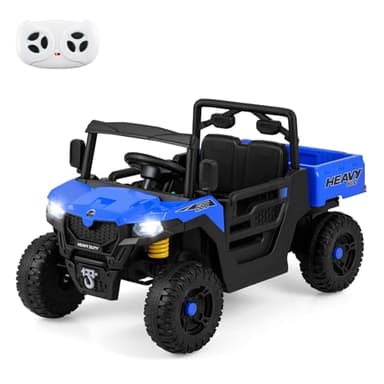 GOPLUS Tracteur Électrique Enfants 24V, Voiture 4x4 Électrique Enfants 2 Places avec Benne Basculante, Télécommande, Klaxon et Phares, Suspension à Ressort, Garçons Filles 3-8 Ans (Bleu)
