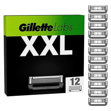 Gillette Labs Lot De 12 Recharges De Rasoir Pour Hommes, AUTHENTIQUES, A 5 Lames Ultra-Affutées, Barre Exfoliante Pour Un Rasage Doux Et Efficace, Compatibles Avec Les Manches GilletteLabs