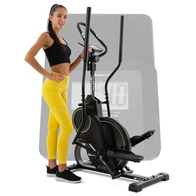HOP-SPORT® Vélo elliptique et Cross Stepper 2en1 HS-450B Dynamic, Roue d'inertie de 8kg, Résistance Magnétique à 8 Niveaux, Grimpeur pour la Maison, Ordinateur et App, Charge Max. 120kg, Noir/Doré