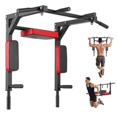 Barre de Traction 4 en 1 pour Montage Mural, Fitness Fixation Murale Support, Station de Dip pour Gym en Intérieur à la Maison, Poignées Antidérapantes, Max 200KG