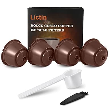 Lictin 4 Pcs Capsule Filtre de Café Rechargeables et Réutilisables, Compatibles avec les Machines Nescafe Dolce Gusto avec 1 Cuillère à Café et 1 Brosse à Nettoyer I Cafilas