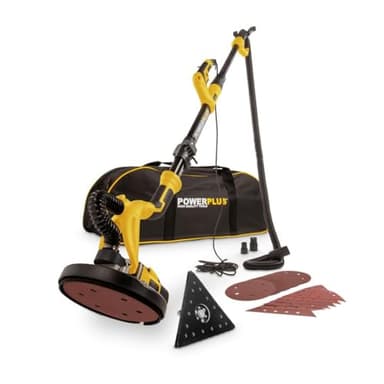 Powerplus Ponceuse de Cloisons Sèches POWX0477 - Ponceuse Girafe avec Manche Télescopique - Ponceuse Triangluaire avec Aspirateur à Col Long - avec Papier Abrasif et Housse