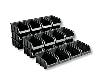 hünersdorff Lot de 24 boîtes de rangement empilables, taille 2, polypropylène (PP) incassable et recyclé, idéal pour les systèmes de rangement et de tri, les étagères, les rayonnages d'atelier, noir