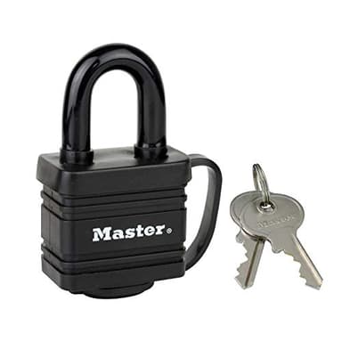 Master Lock 7804EURD Cadenas en Acier Laminé à Clé et Protection Thermoplastique, Noir, 7,8 x 4 x 2,9 cm