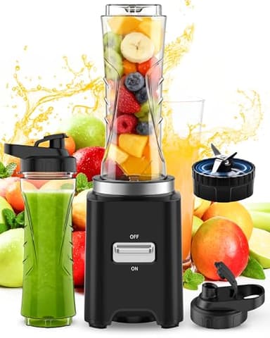 ToTopPioneer Mini Mixeur Blender,500W Blender Smoothie Électrique,avec 2 Bouteilles Portables 600ml Sans BPA,4 Lames Inox,Mixer pour Nourriture Bébé Smoothies Milkshakes Jus Fruits,Nettoyage Facile