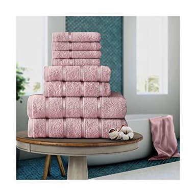 FAIRWAYUK Lot de 8 Serviettes Ultra Douces de qualité supérieure pour Salle de Bain, 100% Coton égyptien, 4 Serviettes pour Le Visage, 2 essuie-Mains, 2 Serviettes de Bain, Rose pâle