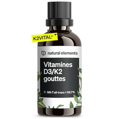 Vitamine D3 & K2 en Gouttes Premium 50 ml, Vitamine K2 99,7% All-Trans (K2VITAL® de Kappa) + Vitamine D Hautement Biodisponible, Liquide Fortement Dosée, Sans Additifs