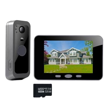 Interphone vidéo sonnette sans fil avec écran de 4,3 pouces, judas interphone caméra 1080p avec carte mémoire 32 Go, détection de mouvement, audio bidirectionnel, étanche, IP65.