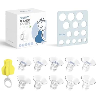 10 Pièces Inserts de Bride pour Tire Lait 13/15/17/19/21mm, Compatible avec les Tire Lait Electriques Momcozy M5 S9/S12 Pro/KISSBOBO/Jheppbay, avec Règle pour Mamelons et Brosse de Nettoyage