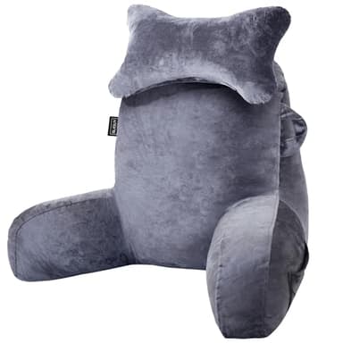 SLIGUY Coussin de lecture pour adulte, assis dans le lit, canapé, coussin de dos avec soutien des bras et poches, coussin de dos pour adulte pour repos au lit, lecture, regarder la télévision, jeux