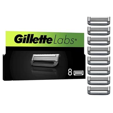 Gillette Labs Lot De 8 Recharges De Rasoir Pour Hommes, AUTHENTIQUES, A 5 Meilleures Lames De La Marque, Barre Exfoliante Pour Un Rasage Doux Et Efficace, Compatibles Avec Les Manches GilletteLabs