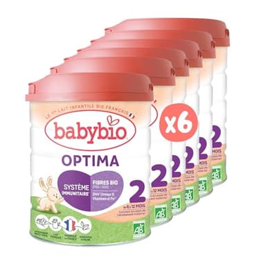 Babybio - Lait Infantile - Optima 2ème Âge avec Fibres - 800g - dès 6 Mois - BIO - Fabriqué en France - Sans Huile de Palme - Lot de 6