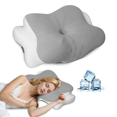 Aoceki Oreiller Ergonomique Cervical,Oreiller Anti Ronflement et Apnée Positionnelle,Coussin Cervicales Memoire de Forme pour Toutes Positions,avec Housse Amovible(Gris Clair Papillon)