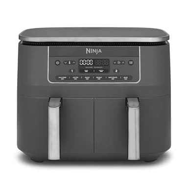 Ninja Air Fryer Dual Zone numérique, Friteuse à air électrique, 2 compartiments, 7,6 L, 6-en-1, Friteuse sans huile, Croustillant max, Rôtir, Cuire au four, Déshydrater, Réchauffer, Gris métal DZ300EU