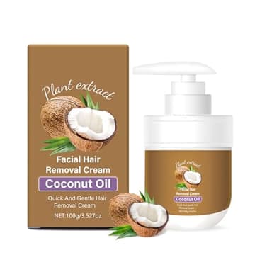 Crème dépilatoire pour le visage à l'huile de noix de coco - Naturellement douce et apaisante - Pour les aisselles, les lèvres, le visage, le corps - Réparation des cheveux - Soin de la peau - 100 g
