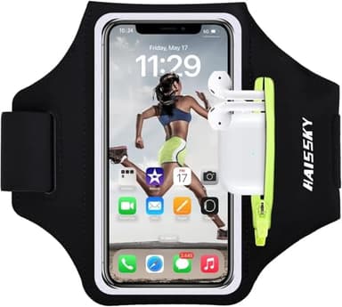Brassard de Sport avec Airpods clé de Voiture Poche Zippée,Brassard de téléphone résistant à l'eau pour iPhone 16/15/14/14 Pro Max/13 Pro/12 Pro Max/XR/XS Smartphone Running Brassard 6.9" pour Jogging