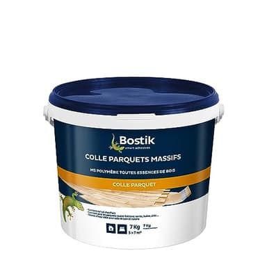 Bostik - Colle Parquets Massifs - MS Polymère - Intérieur - Toutes Essences de Bois - Toutes Finitions - Résistante à l'Eau - Sans Solvant - Couleur : Blanc - 1 Pot 7 kg