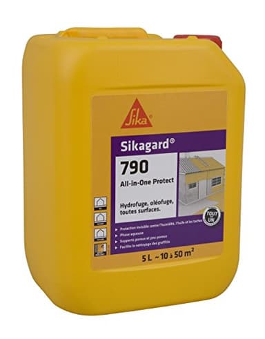 Sikagard 790 All-in-One, Protection hydrofuge tout en 1 intérieur et extérieur pour façade, toiture, terrasse, formule renforcée, 5L = environ 10 à 50m²