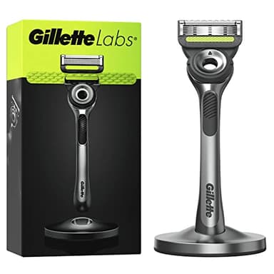 Gillette Labs Rasoir Homme Avec Barre Exfoliante, Manche Réutilisable, Noir, Cartouche De Recharge GilletteLabs A 5 Lames De La Marque, Rasage Du Visage Confortable, Coffret Avec Socle Magnétique