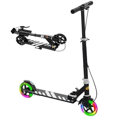 AIYAPLAY Trottinette Enfants 3 à 8 Ans, Trottinette Pliable à 2 Roues LED Roues Lumineuses, 4 réglages en Hauteur, Plateau antidérapant, Frein Double, Scooter patinette pour Filles et garçons, Noir