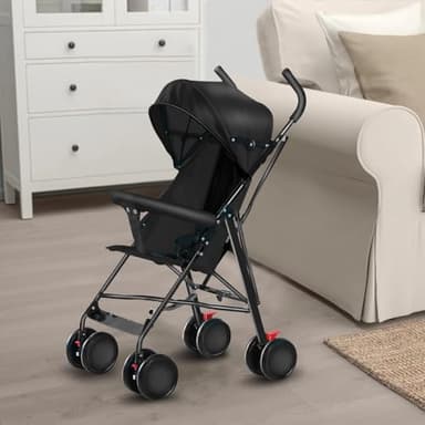 Poussette canne compacte Ingenious (Jusqu’à 30 kg),avec position allongée,de la naissance à 4 ans, assis ou allongé, avec coussin en coton/moustiquaire/porte-gobelet, D - Noir