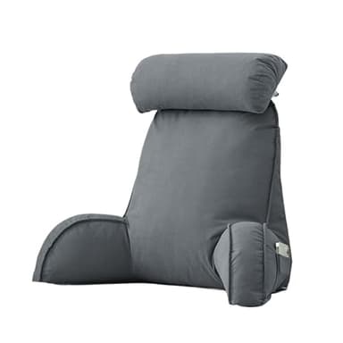 Coussin de lecture avec appuie-tête amovible et poche latérale – Coussin de chaise de lit avec accoudoirs pour soutien lombaire/cou, coussin ergonomique pour s'asseoir dans le lit, le canapé, le