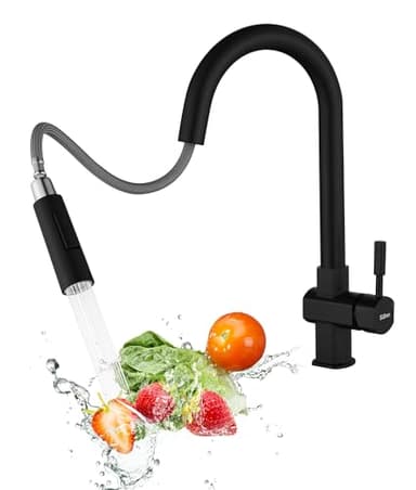 Robinet de Cuisine,Robinet de Cuisine Haute Pression Avec Douchette Extractible,Pivotant à 360°,Mitigeur D'éVier à Double Bec,Mitigeur de Cuisine En Acier Inoxydable Noir