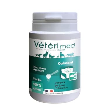 Vétérimed CALMANT, Poudre Naturelle Contre Le Stress, l'anxiété, jusqu'à 90 Jours, 54g, fabriqué en France