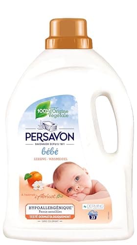 Persavon - Lessive Bébé, à l'Extrait d'Abricot BIO, Hypoallergénique, Peaux Sensibles, Sans Colorant, 33 Lavages - 1500 ml