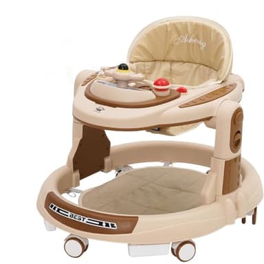 Trotteur Bébé,Babywalker avec 4 Hauteurs Réglables, Anti-renversemen,Trotteurs avec Roues Silencieuses à 360°,Plateau Repas et Plateau d'activités Musical Amovible,9 Mois et plus