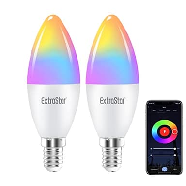 EXTRASTAR Ampoules Wifi Connectées LED C37 compatible avec Alexa et Google Home, 6W Equivalent à 48W, Ampoule Dimmable Couleur WiFi RGB 2700-6500K Blanc Chaud et Blanc Froid 600LM, Lot de 2