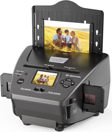 Scanner de films et photos avec écran LCD de 6,1 cm (2,4"), convertit les diapositives 135 de 35 mm / les films négatifs 135, photos, cartes de visite en images numériques de 22 MP, carte SD de 4 Go