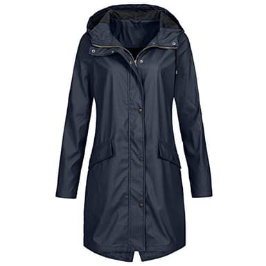 MOKBAY Couverture Imperméable Cire Femme Impermeable Longue Automne de Randonnée Vêtements Ciré Marin Pluie Capuche Bleu Marine Sport Running Veste de Travail Femme Bleu Marine XS