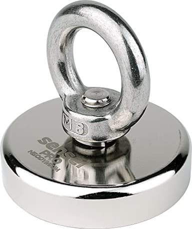 SENSEI® Aimant en Néodyme Puissant avec Anneau Écrou – Ø 50 mm, Force d'Attraction 110 kg – Grand et Très Puissant Aimant pour Levage & Suspension, Pêche Magnétique et Usage Technique