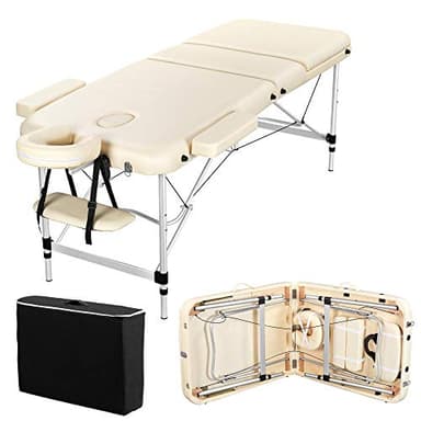 Yaheetech Table de Massage Pliante Professionnelle 90 x 213 cm 3 Section avec Pied en Aluminium Lit de Massage Large Portable à Hauteur Réglable Ergonomique pour Le Massage Spa Tatouage Crème