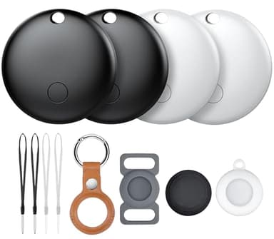 Lot de 4 traqueurs d'air Bluetooth pour enfants - Compatible avec Apple Wo ist ? - Uniquement pour iOS - 4 coques différentes - Batterie remplaçable - Imperméable - Tracker pour chat, vélo, enfant