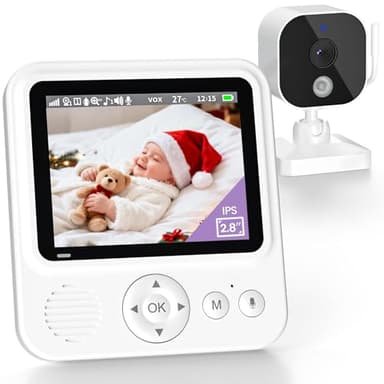 OBVHNUA Babyphone Camera 2,8 inches Moniteur Bébé 720P HD 2000mAh Babyphone Vidéo Surveillance Écran IPS USB-C 2,4 GHz Zoom Vision Nocturne VOX Communication Capteur de Température Support 2 Caméras