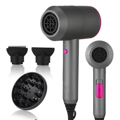 Panana Sèche-Cheveux avec Diffuseur, Sèche-Cheveux pour Cheveux Bouclés Hommes/Femmes, 2 Vitesses 3 Réglages de Chaleur, Bouton Jet Froid, 1 Diffuseur & 2 Concentrateurs (Gris)