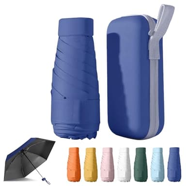 FESDMOH Mini Parapluie, Parapluie Pliant, Ombrelle Anti Uv, Mini Parapluie de Poche, Voyage, Poche Solide, avec Boîte de Rangement (Bleu marine)