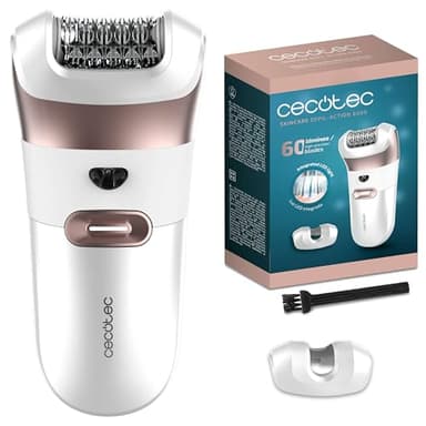 Cecotec Épilateur Électrique à Arrachement avec Accessoire pour Zones Sensibles SkinCare Depil-Action 6000. 60 Lames, Lumière LED, 60 minutes, Classification IPX5, Design Ergonomique, Indicateur LED