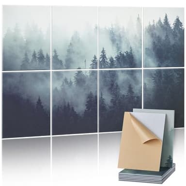 VEVOR Panneau Acoustique, Lot de 8, Mousse Acoustique Mural Autocollant 40x30x1 cm Panneaux Insonorisants Fibre de Polyester, Isolation Phonique Décorative pour Maison, Studio, Bureau, Motif Forêt